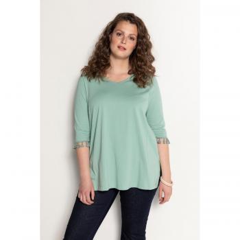 Ulla Popken Camicia Donna Verde a Maniche Azzurra con Frange Bio‑Cotone