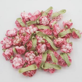 30pcs Mini Handmade Satin Ribbon Leaf Rose for Scrapbooking