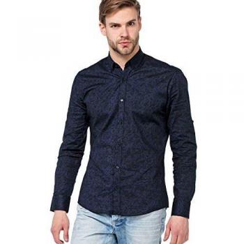 Herrenlangarmhemd Cipo & Baxx – Dunkelblau, Regular Cut, Modern Allover Pattern S