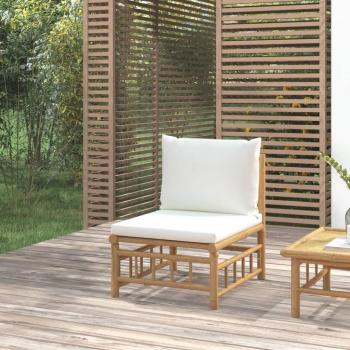 Bamboo Outdoor Middle Sofa with Cream Cushions