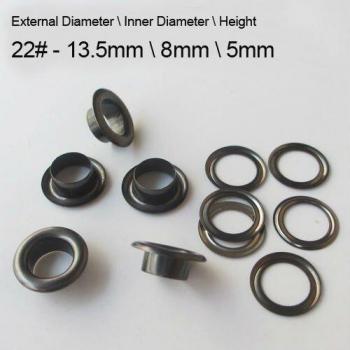 500pcs Brass Grommets in Gunblack, 13.5mm Outer Diameter, 8mm Inner Diameter, 5mm Height