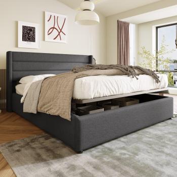 Cama de Almacenamiento 160x200 cm Gris
