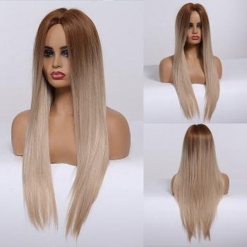 Peluca larga recta de pelo sintético para mujer