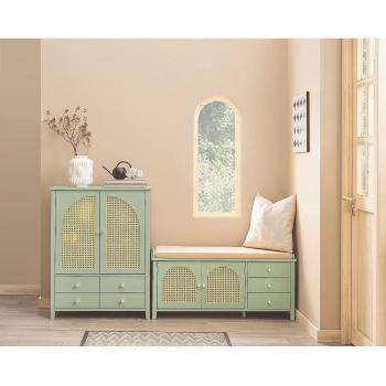 SoBuy Banc de rangement d'entrée avec 2 portes, 3 tiroirs et coussin de siège, FSR129-GR Vert