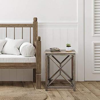 WOMO-DESIGN Handgeschnitzter Beistelltisch Florence, grau, Ø 45x45x55 cm, Mangoholz