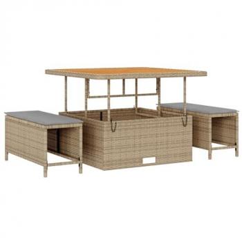 Tavolo e Sedie Outdoor 3 Pezzi, Cuscini Beige in Rattan Sintetico Acacia