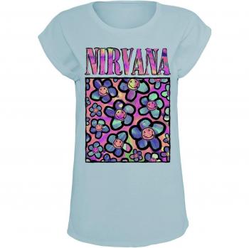 Nirvana Tee‑shirt « In Bloom » – manches courtes, taille universelle S‑XXL pour femmes – fond pétrole