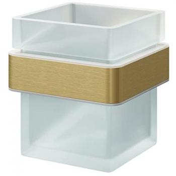 Wall-Mounted Square Brushed Brass & Frosted Glass Bathroom Tumbler – Colore