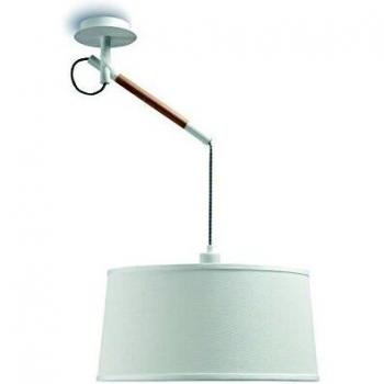 Suspension Nordica Multi Position Abat jour blanc 1 Ampoule E27, blanc mat/hêtre avec Abat jour ivoire