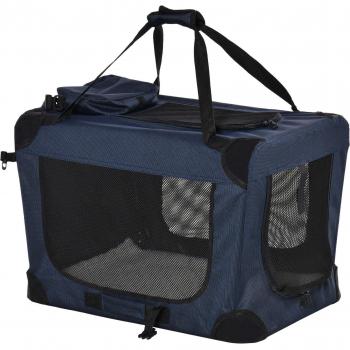 PawHut Folding Pet Carrier, Soft Portable Dog & Cat Crate with Cushion, Durable Travel Bag, 60 x 41.5 x 41 cm, Dark Blue Aosom UK