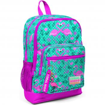 Coral Kids Flamingo Explorer Backpack – Four Compartment, Green & Pink