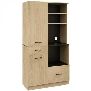 Buffet haut 2 portes 3 étagères 2 tiroirs 4 niches noir aspect chêne Beige 90x170x40cm