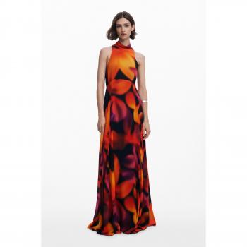 Desigual: Vestido longo halter com padrão floral, tecido viscose, M