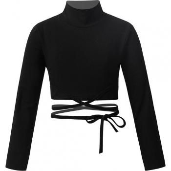 Kids Girls Hip Hop Ballet Crop Top Long Sleeve Shirt
