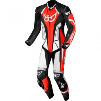 Tuta moto Berik Losail-R canguro perforata un pezzo Nero Bianco Rosso 58