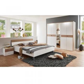 Lomadox BRADFORD-43 Schlafzimmer-Set, 4-teilig, Bett 180x200 cm, Kleiderschrank 5-türig, Eiche und Weiß