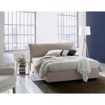 Letto Matrimoniale Clodovea Sfoderabile, Testiera Imbottita Giroletto Contenitore, Made in Italy, Tortora