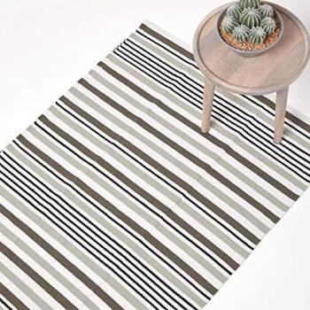 Contemporary Striped Cotton Rug in Grey