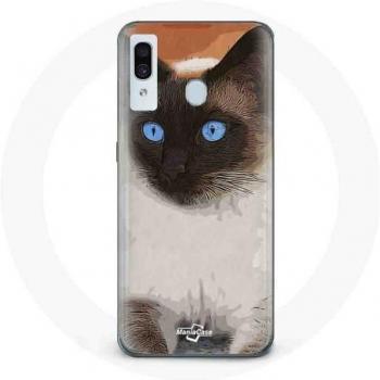 Samsung Galaxy A30 Coque Siamese Zwart-Wit Blauwe Ogen