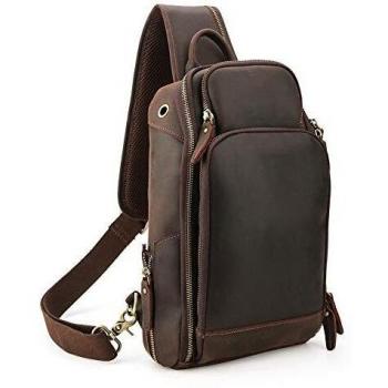 TIDING Outdoor Sport Brown Leather Chest Sling with Charging Slot