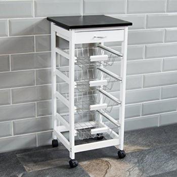 Chef Vida Stylish 4-Tier Kitchen Trolley with White Wooden Frame