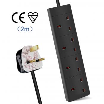 Extrastar 4-Way Extension Leads, 2M, Black