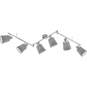 Plafonnier Multi-Spot Gris Nickel – 6 E14, 145×21 cm