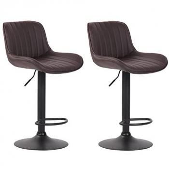 CLP Set 2 Bar Stools Lentini – Marron / Noir – Similicuir – Pied en métal pivotant
