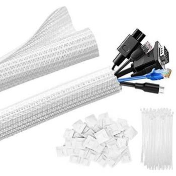 Cable Management Sleeve Kit, shinfly 3m Cable Sleeve Wire Tidy with 40pcs Cable Ties, 40 Adhesive Cable Clips, Anti-dust Wire Management for PC Home Office