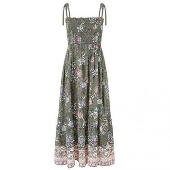 Robe Yumi Yumi Verte à Imprimé Paisley et Bretelles avec Taille Froncée