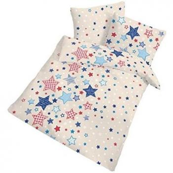 Dobnig Biberbettwäsche natur/blau 100x135 cm (40x60 cm)