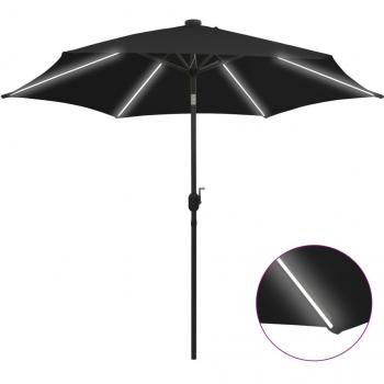 Sonnenschirm 300 cm Schwarz mit LED-Beleuchtung und Aluminium-Mast