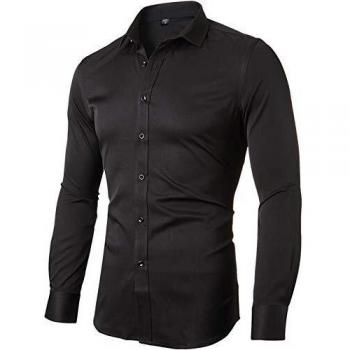 INFLATION Men's Bamboo Long Sleeve Dress Shirt, Black, Size XL