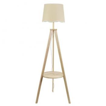 ValueLights Morrigan Light Wood Floor Lamp with Scalloped Tapered Shade