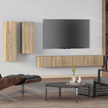 VidaXL TV Cabinet Set 4 Piece Living Room Sideboard Entertainment Centre TV Console Media Unit HiFi Stereo Cabinet Sonoma Oak Engineered Wood