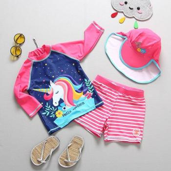 Bañador de Bebé Unicornio con Patrón a Rayas y Protección Solar