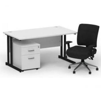 Impulse 1400mm Cantilever Desk Set with Dual Mobile Pedestals and Chiro Medium Back Seat