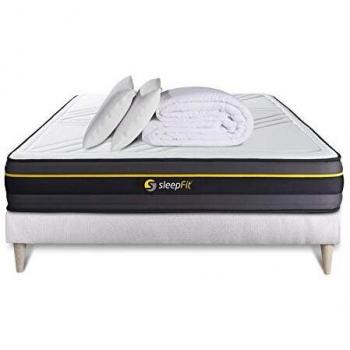 Kit Nuit Parfaite 140x190 Matelas + Sommier Blanc + 2 Oreillers + Couette Percale