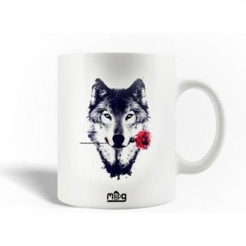 Black & Red Floral Wolf Head Mug