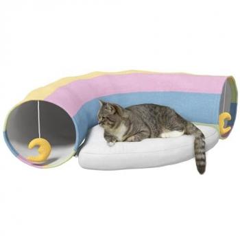 PawHut Katzentunnel faltbares Katzenspielzeug mit Spielkissen aus Polyester für Katzen & Kleintiere