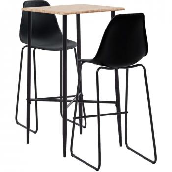 Juego de mesa alta y taburetes 3 piezas plástico negro
