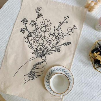Tapiz de tela coreana, decoración de pared con flores, estilo nórdico para apartamentos