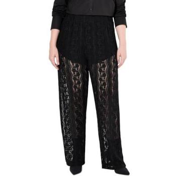 Ulla Popken Spitzenhose Rose, Damen, schwarz, Größe 50/52, Viskose/Synthetische Fasern/Elasthan