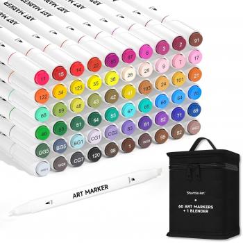 Shuttle Art kleurmarkers 60-stukset met afwisselende diktes, case + mixer