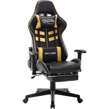 Silla de Gaming Profesional con Reposapiés Negro/Dorado