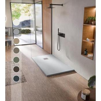 Bellobath Douche Basin résine antidérapante Texture ardoise douce avec grille et bonde Ciment 70×190 cm