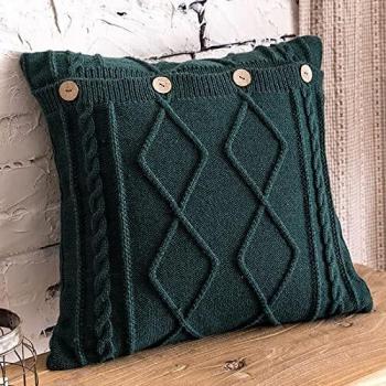 Cozy Knit Sofa Pillow Case 18 x 18 inch, Dark Green