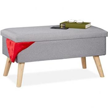 Panca Moderna con Contenitore, Relaxdays, Gambe in Legno, 39x77x39 cm, Grigio Chiaro
