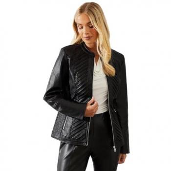 Petite Black Faux Leather Pleat Detail Jacket