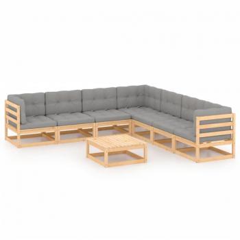 Salon de jardin en bois de pin massif 8 pièces avec coussins
